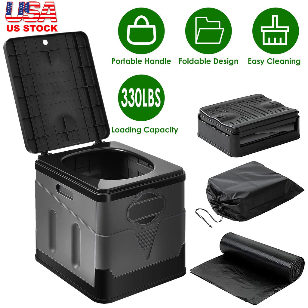 Portable Toilet for Camping- Boating- Hiking Outdoor- Travel Potty with Carry Bag Foldable Emergency Toilet with Lid Trash Bags
