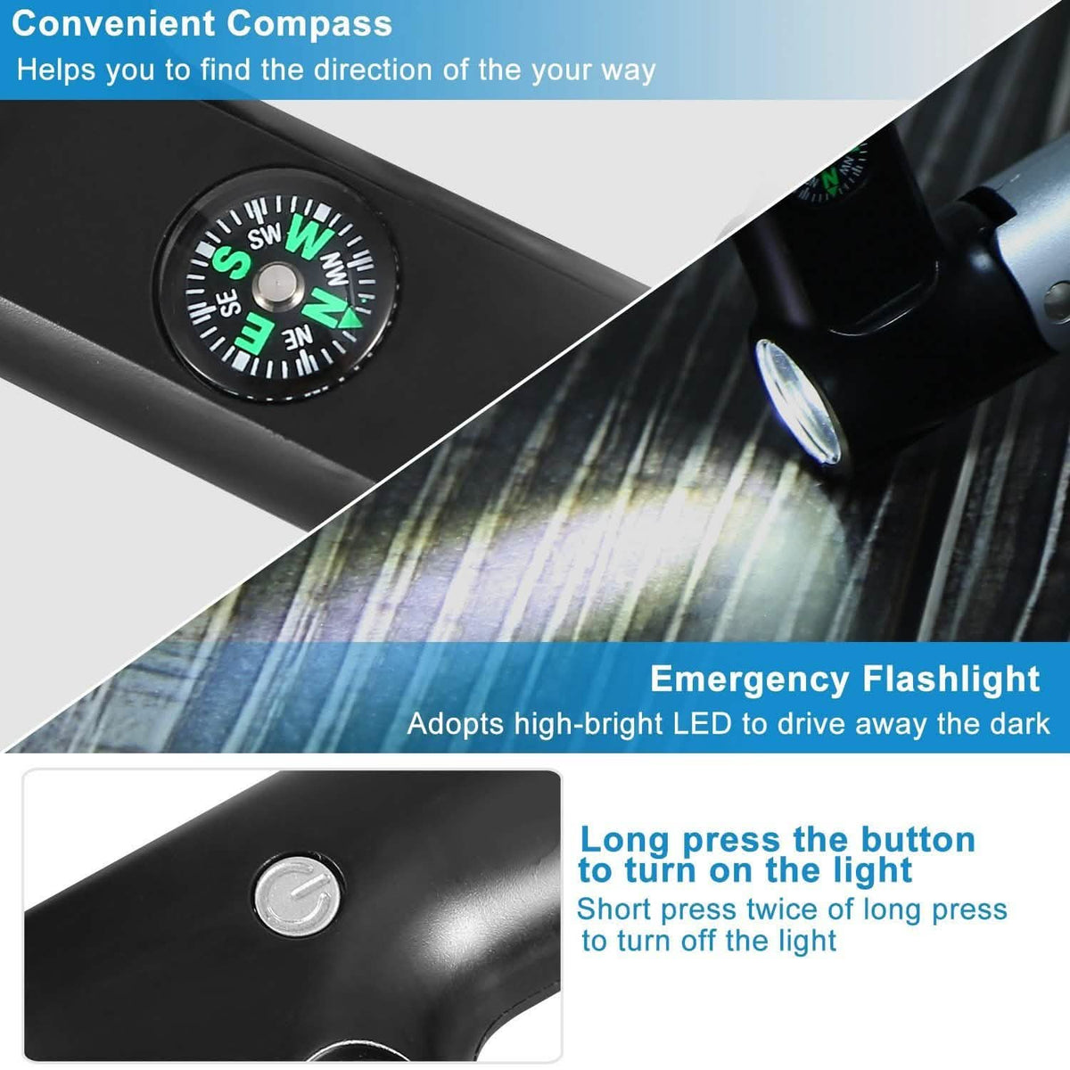 2200 mAh Powerbank with Emergency Flashlight Compass Carabiner-Shaped