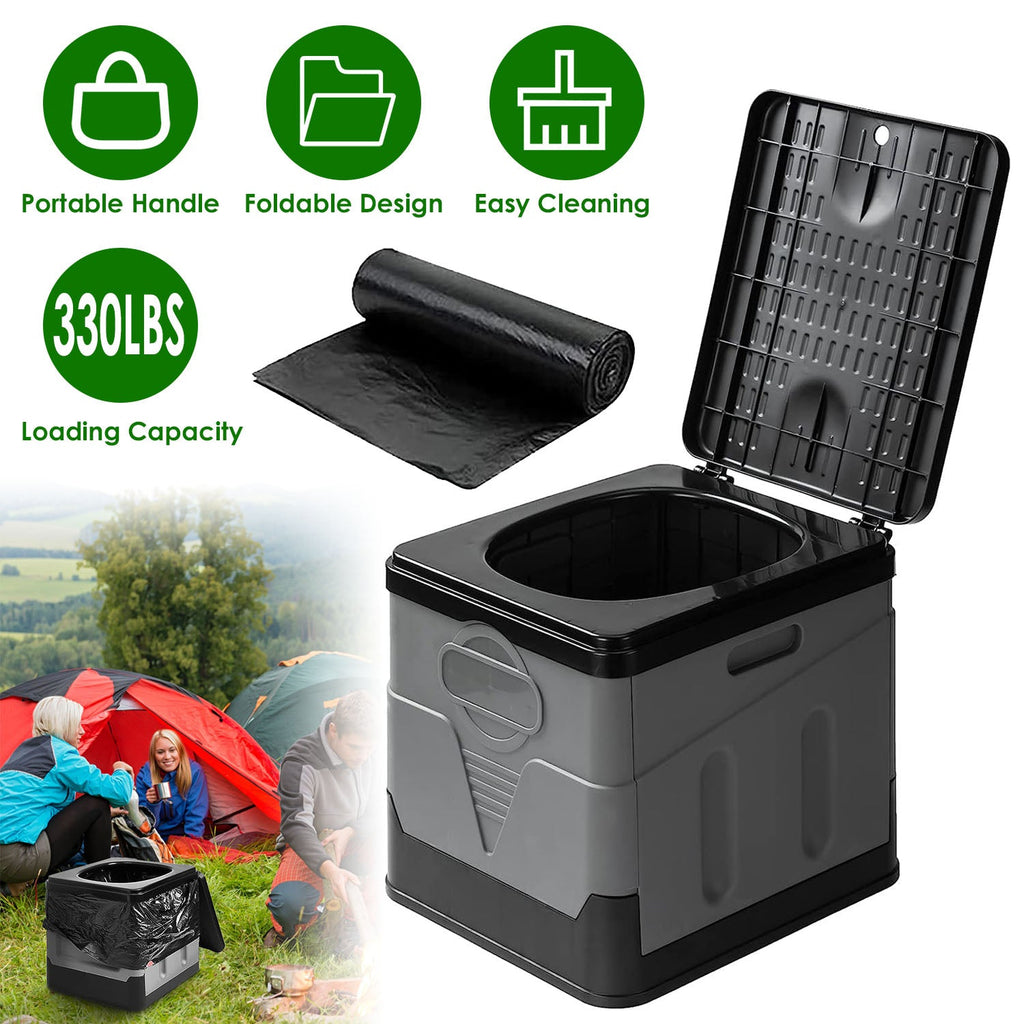 Portable Toilet for Camping- Boating- Hiking Outdoor- Travel Potty with Carry Bag Foldable Emergency Toilet with Lid Trash Bags