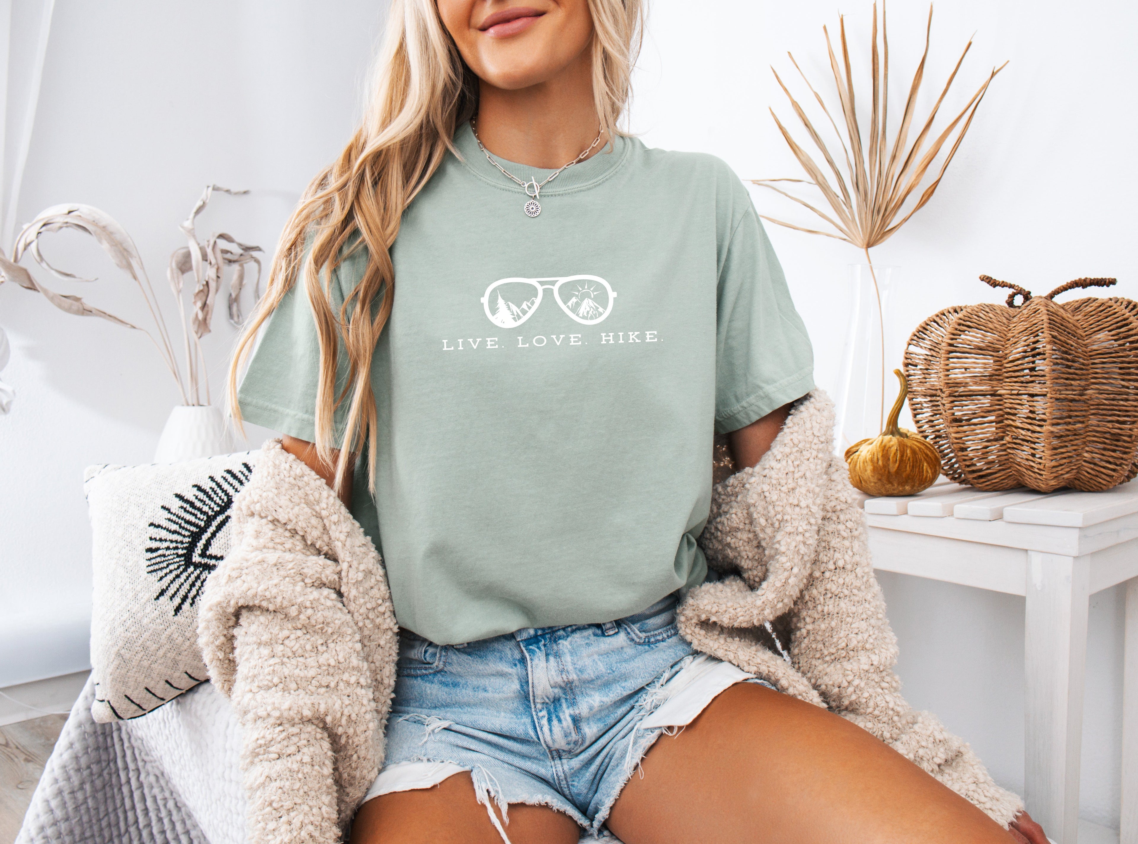 Live Love Hike Nature Camping Hiking Garment Dyed Shirt