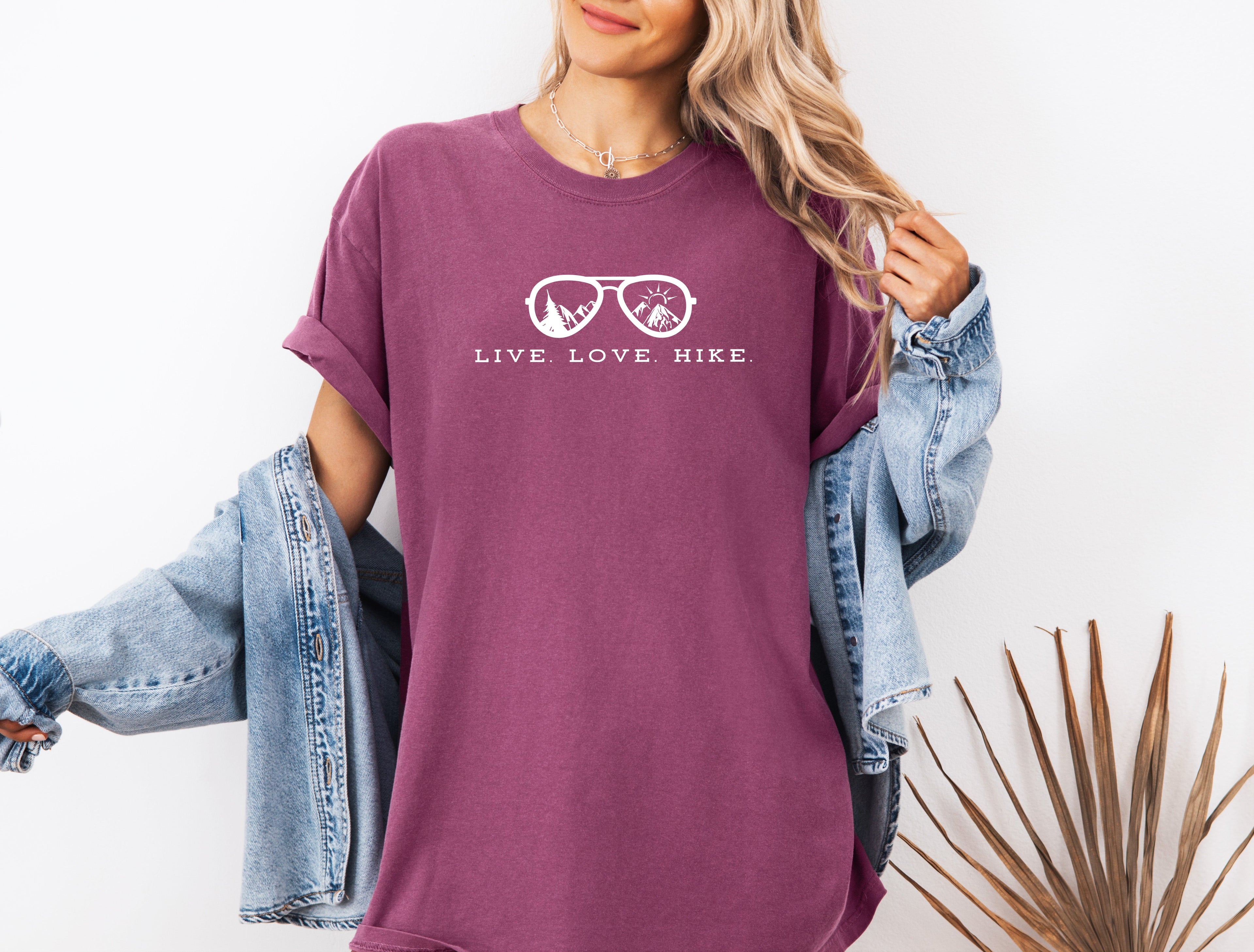 Live Love Hike Nature Camping Hiking Garment Dyed Shirt