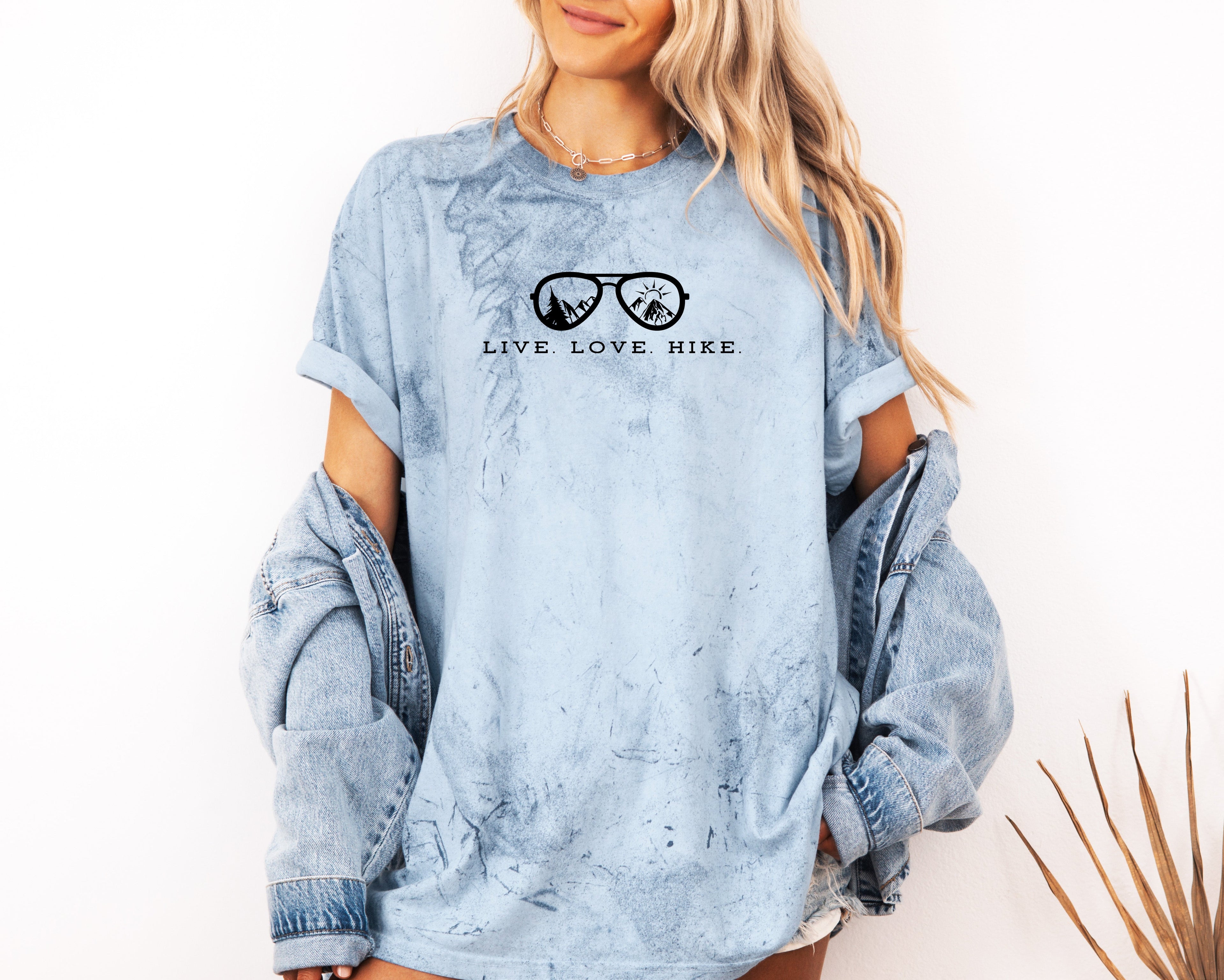Live Love Hike Nature Camping Hiking Garment Dyed Shirt