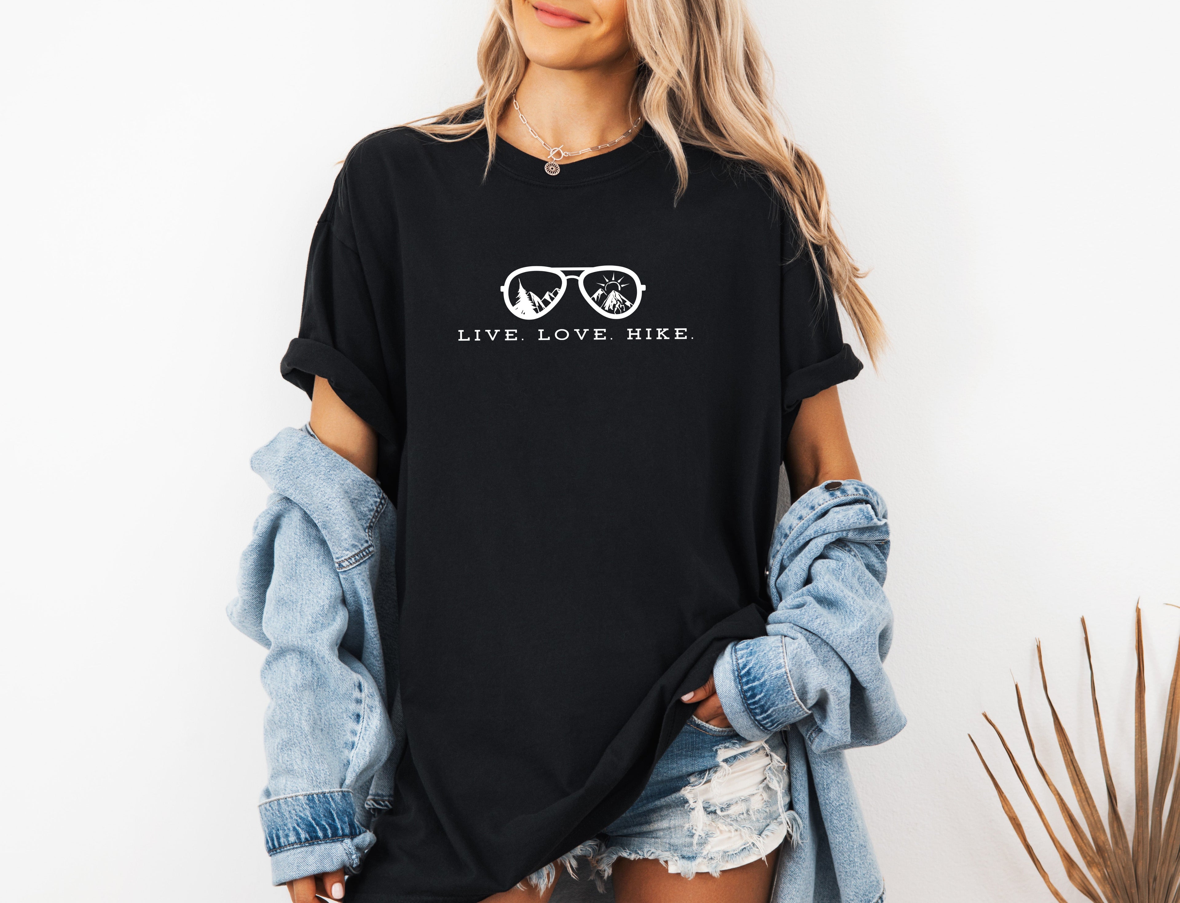 Live Love Hike Nature Camping Hiking Garment Dyed Shirt