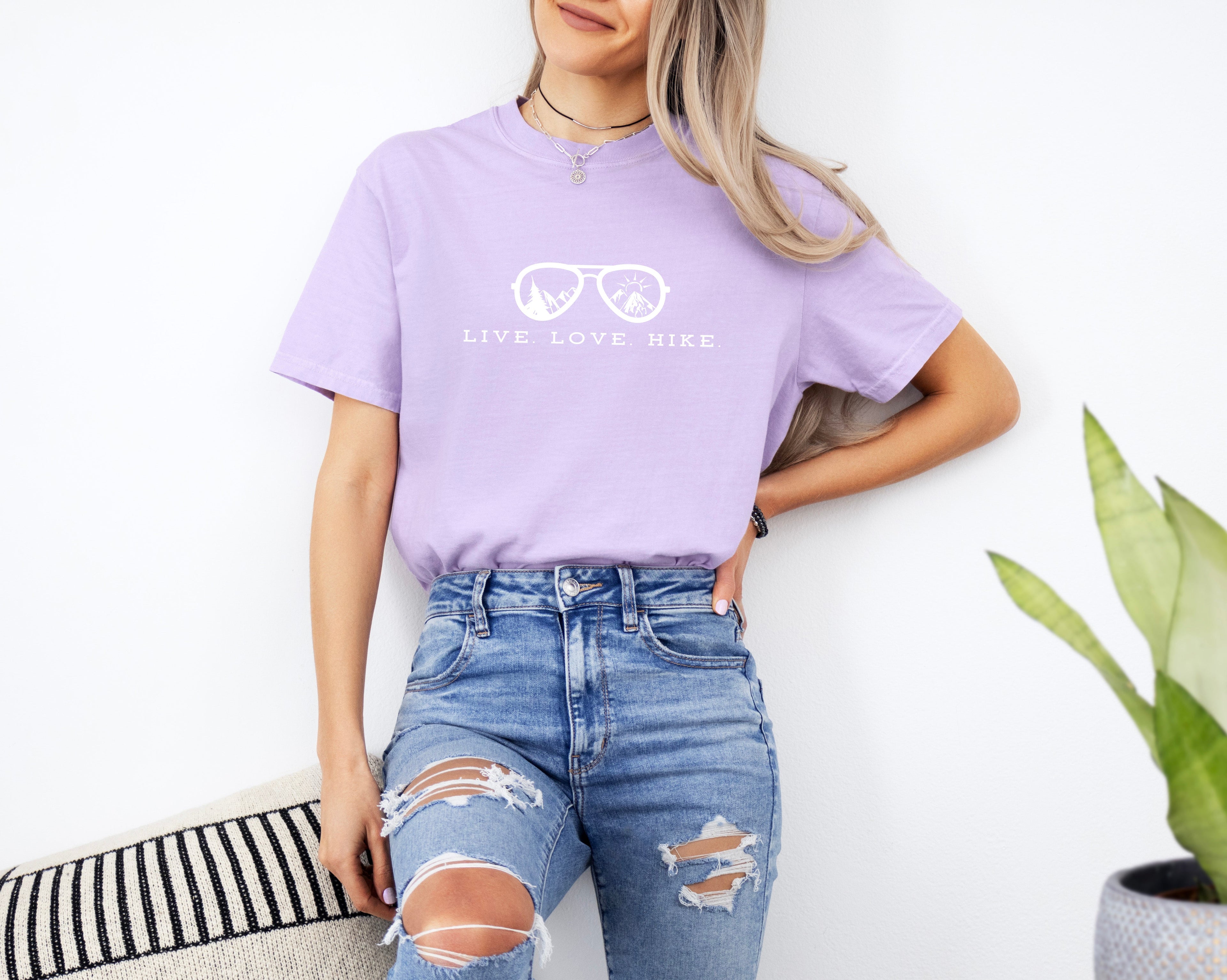 Live Love Hike Nature Camping Hiking Garment Dyed Shirt