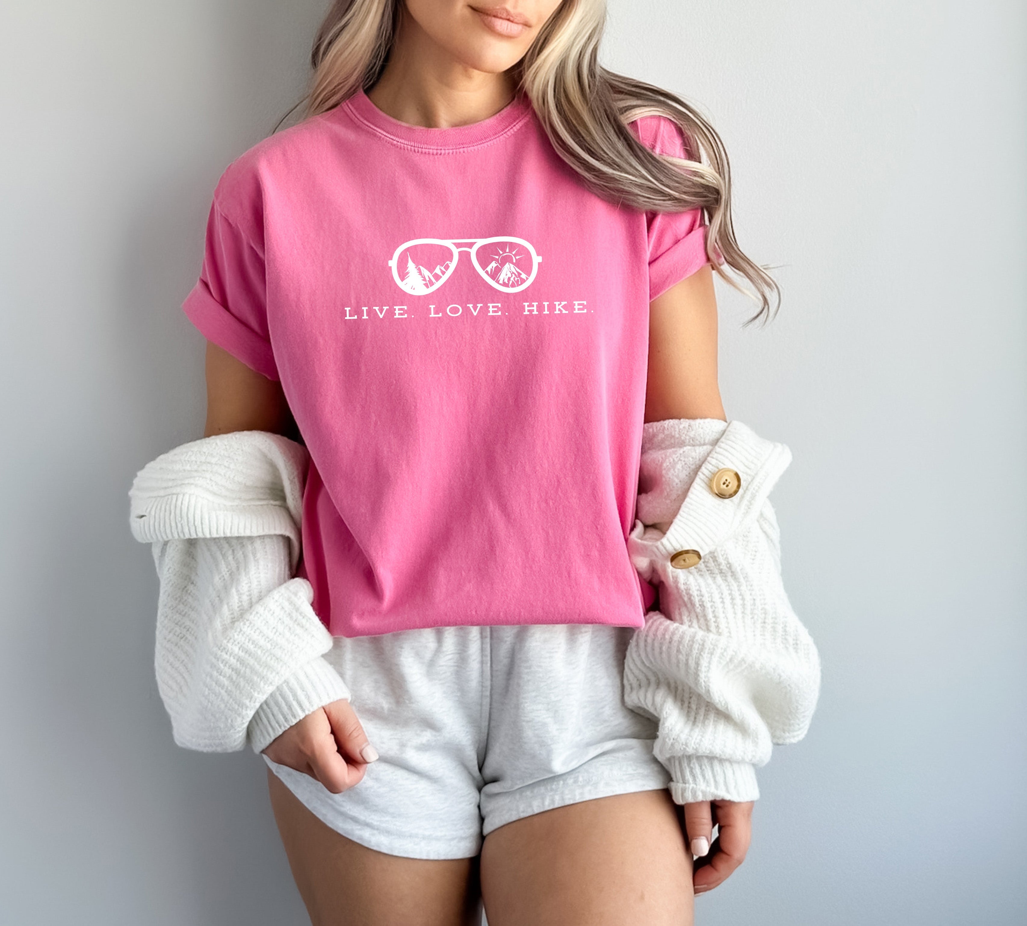 Live Love Hike Nature Camping Hiking Garment Dyed Shirt