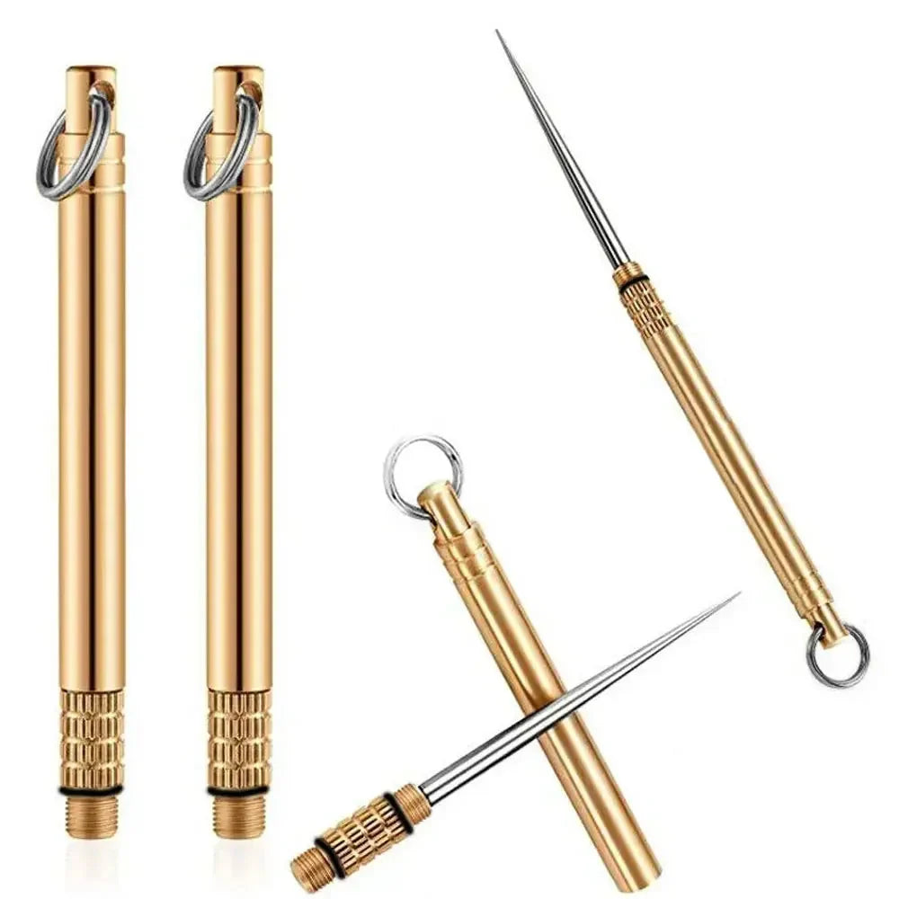 Titanium & Brass Toothpick with Portable Waterproof Bottle - Multifunctional Camping Tool & Fruit Fork