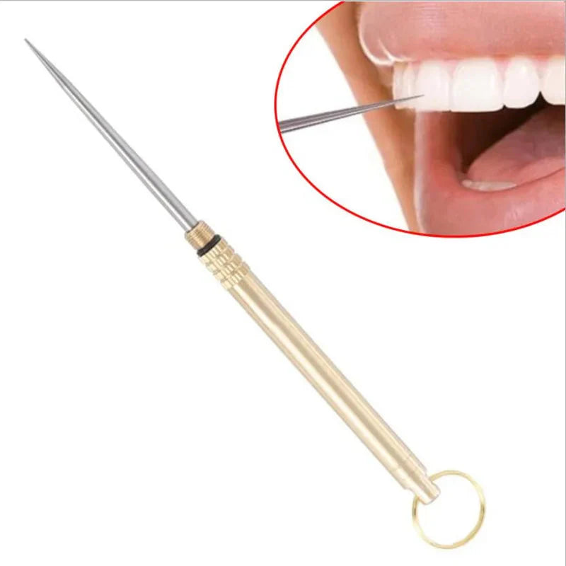 Titanium & Brass Toothpick with Portable Waterproof Bottle - Multifunctional Camping Tool & Fruit Fork