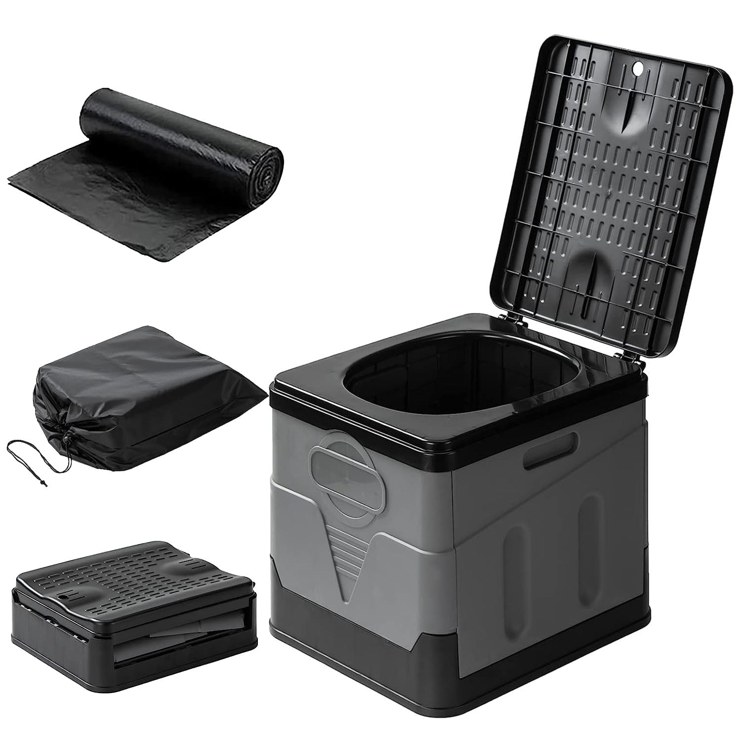 Portable Toilet for Camping- Boating- Hiking Outdoor- Travel Potty with Carry Bag Foldable Emergency Toilet with Lid Trash Bags